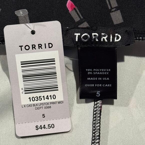 NWT Torrid Curves Skirt Lipstick Y2K Novelty 90s Preppy Coquette Midi Black 5 5X - Picture 2 of 5